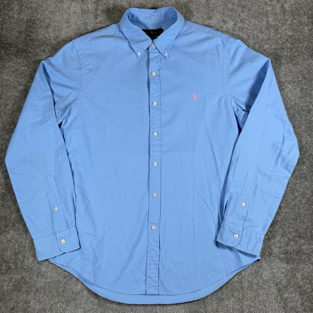 Ralph Lauren Shirt Men's Large Blue Slim Fit Long Sleeve Button Up Preppy